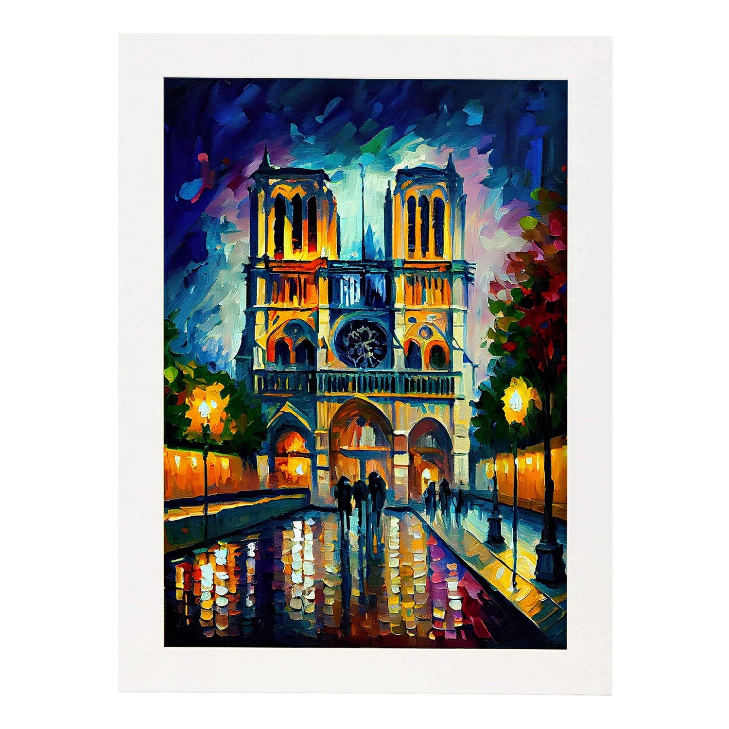 Nacnic Notre Dame Catedral Paris Francia Pincelado al óleo. Estampados de arte de pared estético para el diseño de dormitorio o sala de estar.-Artwork-Nacnic-A4-Marco Blanco-Nacnic Estudio SL
