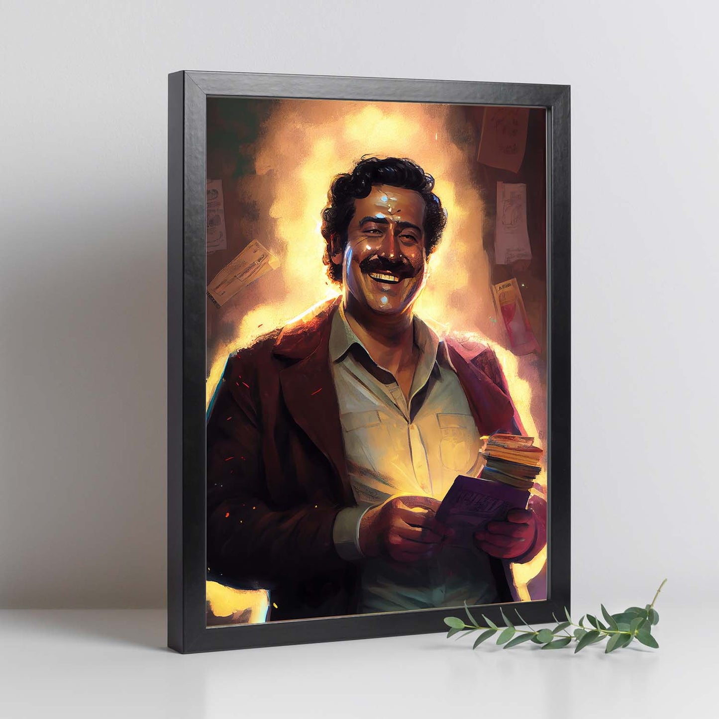 Nacnic Pablo Escobar sonriendo con mucho dinero Pixar s. Estampados de arte de pared estético para el diseño de dormitorio o sala de estar.-Artwork-Nacnic-Nacnic Estudio SL