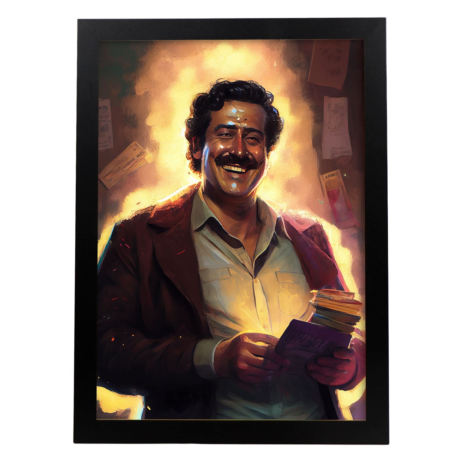 Nacnic Pablo Escobar sonriendo con mucho dinero Pixar s. Estampados de arte de pared estético para el diseño de dormitorio o sala de estar.-Artwork-Nacnic-A4-Sin marco-Nacnic Estudio SL