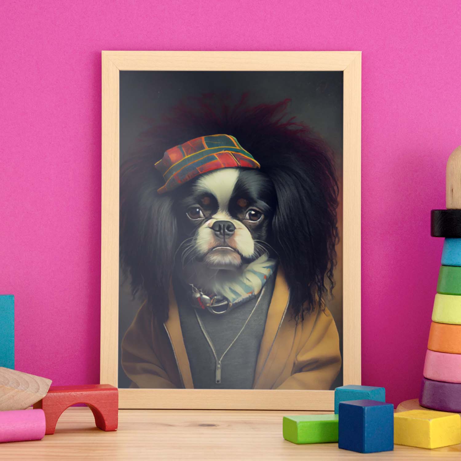 Nacnic, una barbilla japonesa tipo perro vestida con tela humana. Estampados de arte de pared estético para el diseño de dormitorio o sala de estar.-Artwork-Nacnic-Nacnic Estudio SL