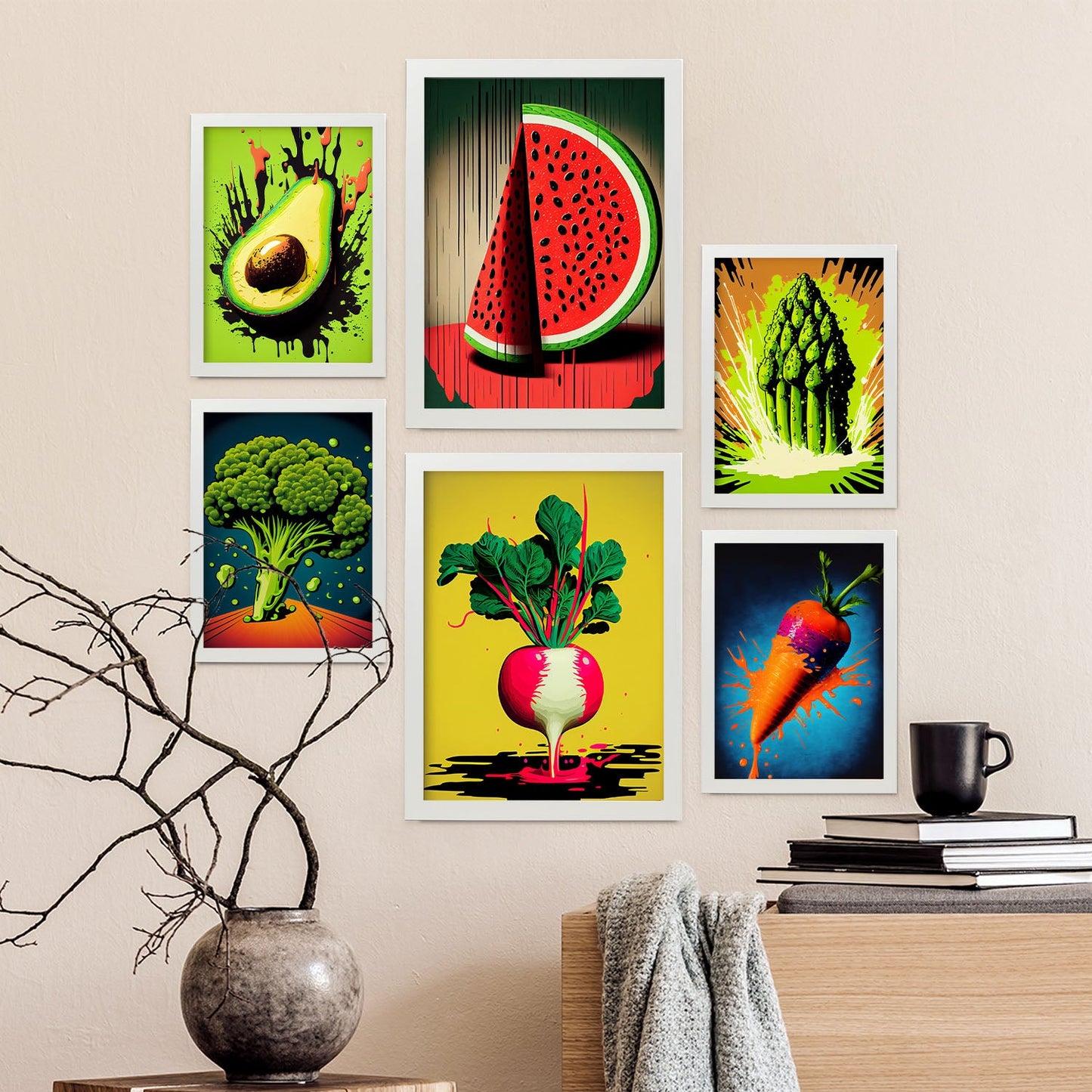 Nacnic Pop Art Vegtables Set_1. Aesthetic Wall Art Prints for Bedroom or Living Room Design.