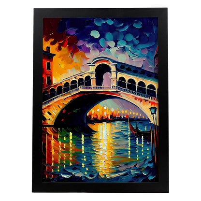Nacnic Rialto Bridge Venecia Italia Italia Pintura al óleo Pincel Stroke. Estampados de arte de pared estético para el diseño de dormitorio o sala de estar.-Artwork-Nacnic-A4-Sin marco-Nacnic Estudio SL