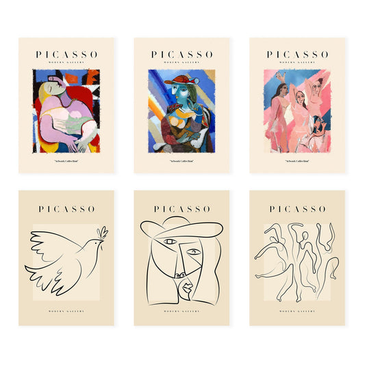 Conjunto de 6 Láminas Decorativas Nacnic de Picasso, Colección Bocetos, Estilo Galería de Arte Moderno
