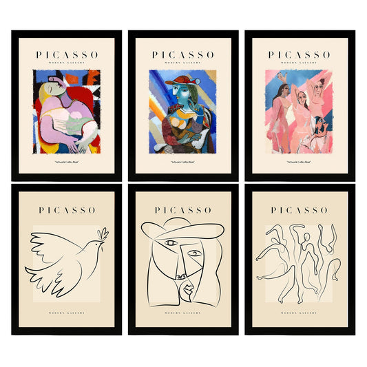 Conjunto de 6 Láminas Decorativas Nacnic de Picasso, Colección Bocetos, Estilo Galería de Arte Moderno