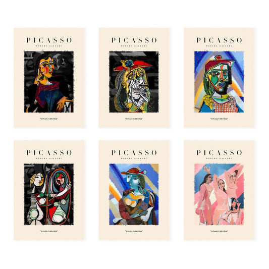 Nacnic Set de 6 Cuadros Decorativos de Picasso. Modelo Luz y Sombra. Colección de Ilustraciones Artísticas estilo Galería de Arte. Diseño Moderno para la Decoración de Interiores.