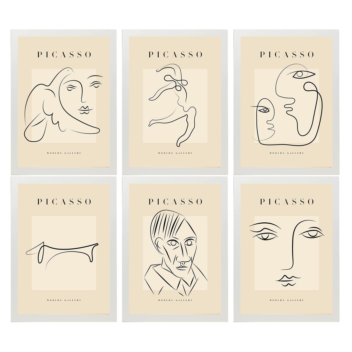 Nacnic Set de 6 Láminas Decorativas Picasso, Colección Miradas, Estilo Galería de Arte Moderno
