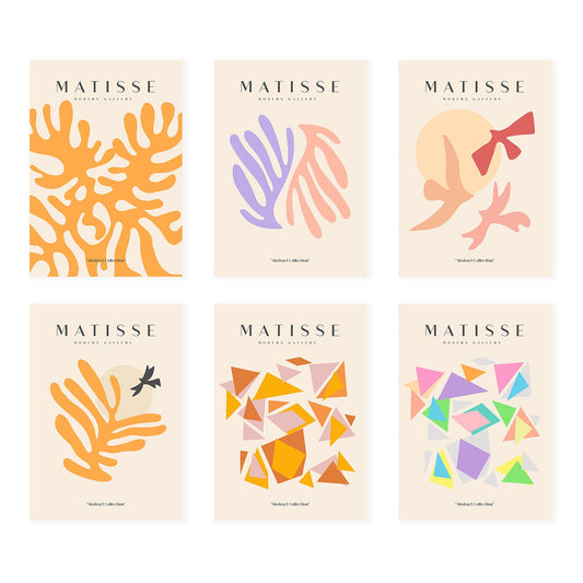 Nacnic Set de 6 Ilustraciones Artísticas de Matisse. Modelo Floral. Colección de Cuadros Decorativos al estilo Galería de Arte. Diseño Moderno para la Decoración de Interiores. A3 sin marcos