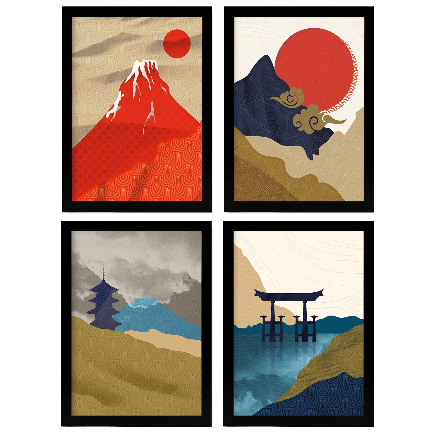 Nacnic Set of 4 Japanese Shrines.-Artwork-Nacnic-Nacnic Estudio SL