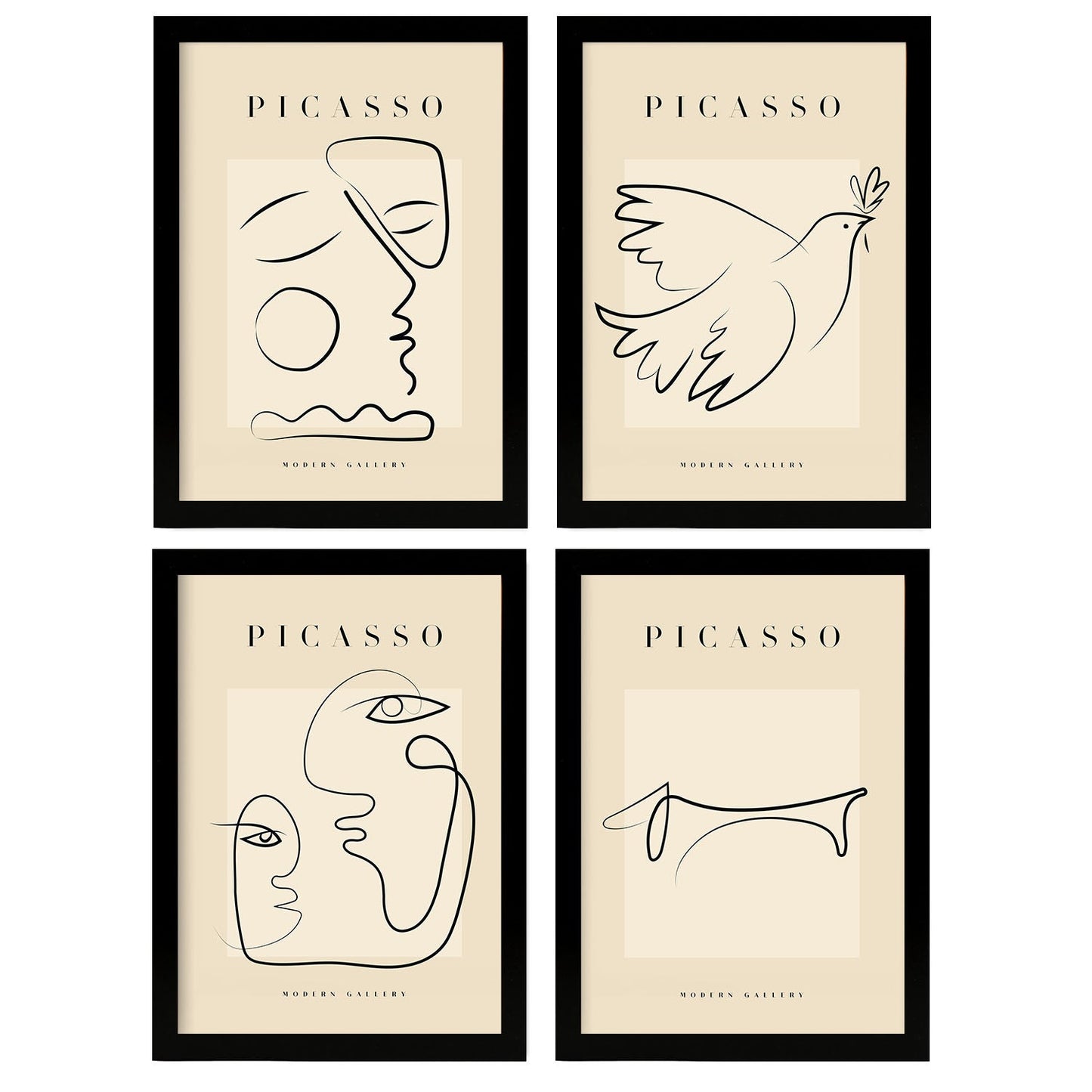 Nacnic Set of 4 Picasso Collection of Line Peace.-Artwork-Nacnic-Nacnic Estudio SL