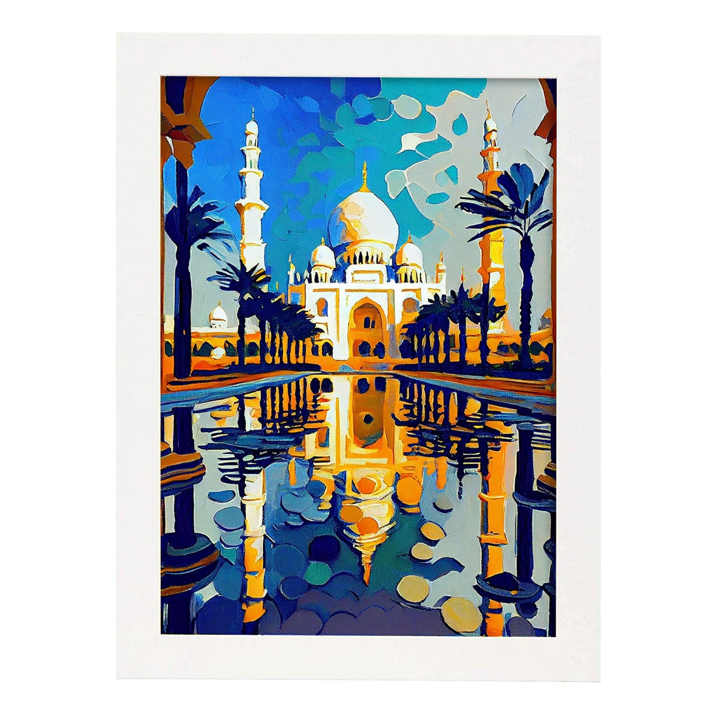 Nacnic Sheikh Zayed Gran Mezquita Abu Dhabi Pintura al óleo. Estampados de arte de pared estético para el diseño de dormitorio o sala de estar.-Artwork-Nacnic-A4-Marco Blanco-Nacnic Estudio SL