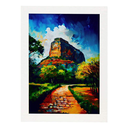 Nacnic Sigiriya Rock Fortress Dambulla Sri Lanka Oil Painti. Estampados de arte de pared estético para el diseño de dormitorio o sala de estar.-Artwork-Nacnic-A4-Marco Blanco-Nacnic Estudio SL