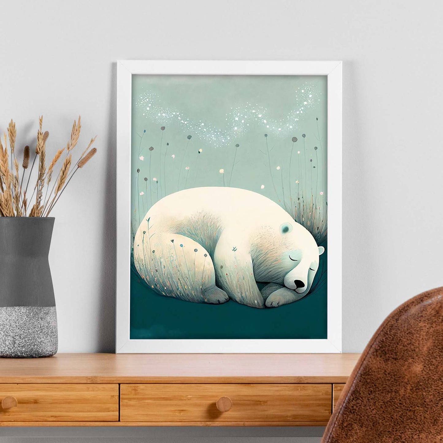 Nacnic Sleeping Fluffy Polar Bear Precisionism. Estampados de arte de pared estético para el diseño de dormitorio o sala de estar.-Artwork-Nacnic-Nacnic Estudio SL