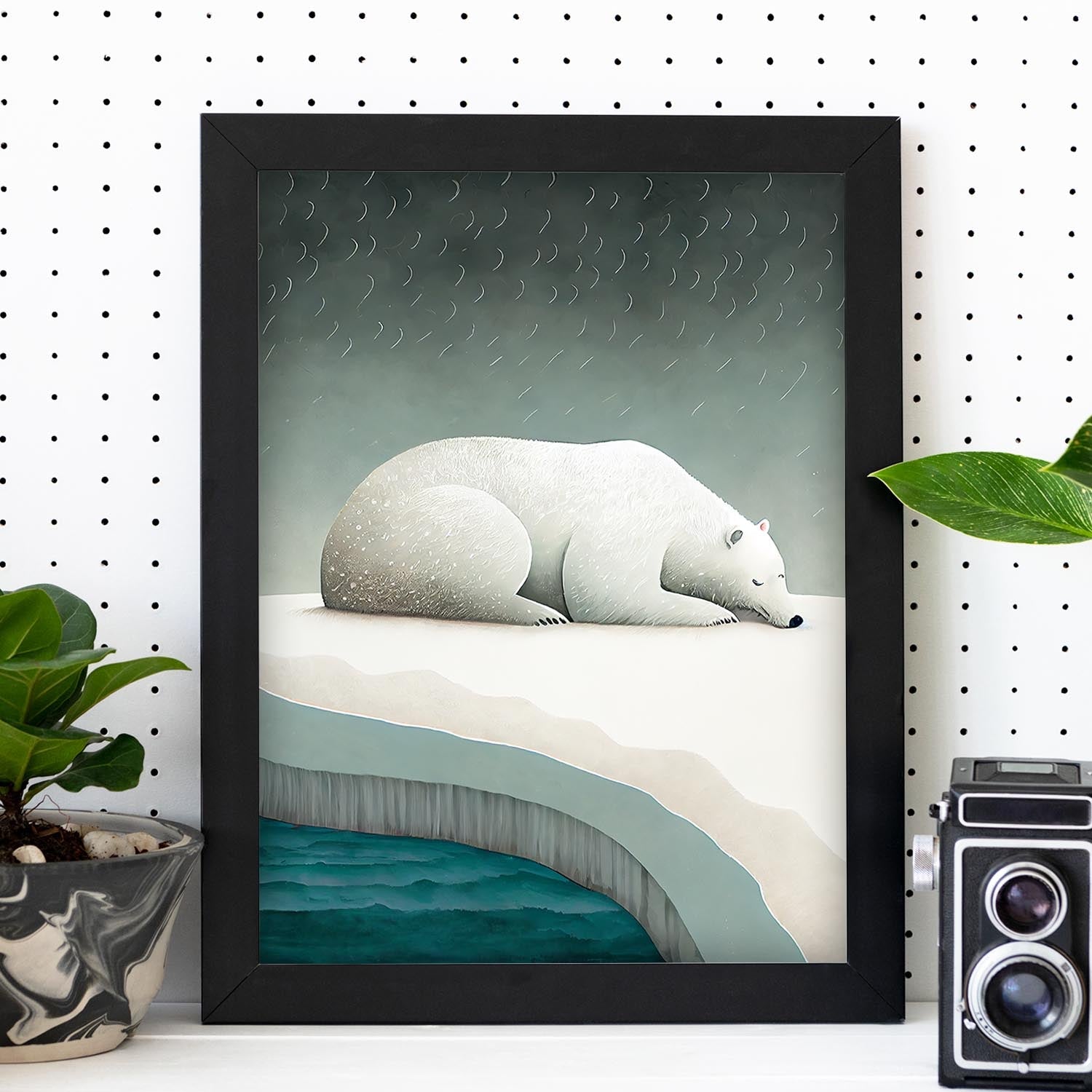 Nacnic Sleeping Fluffy Polar Bear Precisionism. Estampados de arte de pared estético para el diseño de dormitorio o sala de estar.-Artwork-Nacnic-Nacnic Estudio SL