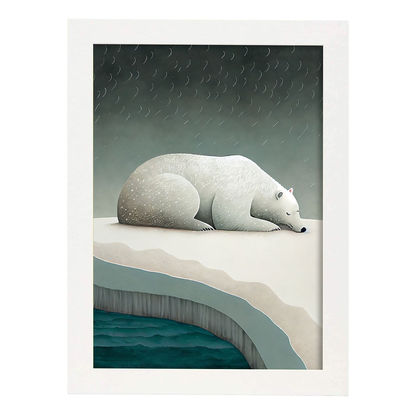 Nacnic Sleeping Fluffy Polar Bear Precisionism. Estampados de arte de pared estético para el diseño de dormitorio o sala de estar.-Artwork-Nacnic-A4-Marco Blanco-Nacnic Estudio SL