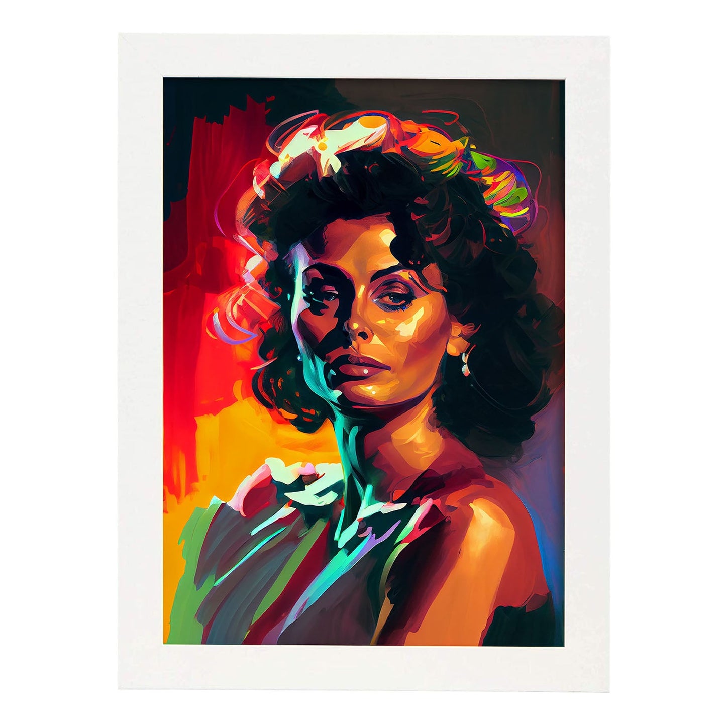 Nacnic Sophia Loren Poniéndose prefume Pixar Style Dynamic. Estampados de arte de pared estético para el diseño de dormitorio o sala de estar.-Artwork-Nacnic-A4-Marco Blanco-Nacnic Estudio SL