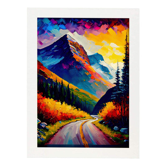 Nacnic Sun Road Montana USA Pintura al óleo 2. estampados de arte de pared estético para el diseño de dormitorio o sala de estar.-Artwork-Nacnic-A4-Marco Blanco-Nacnic Estudio SL