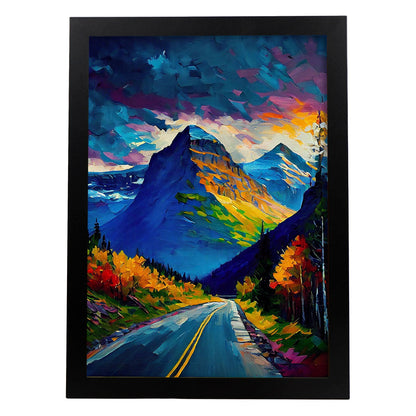 Nacnic Sun Road Montana USA Pintura al óleo 3. estampados de arte de pared estético para el diseño de dormitorio o sala de estar.-Artwork-Nacnic-A4-Sin marco-Nacnic Estudio SL