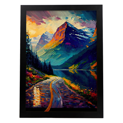 Nacnic Sun Road Montana USA Pintura al óleo de pincel 1. estampados de arte de pared estético para el diseño de dormitorio o sala de estar.-Artwork-Nacnic-A4-Sin marco-Nacnic Estudio SL