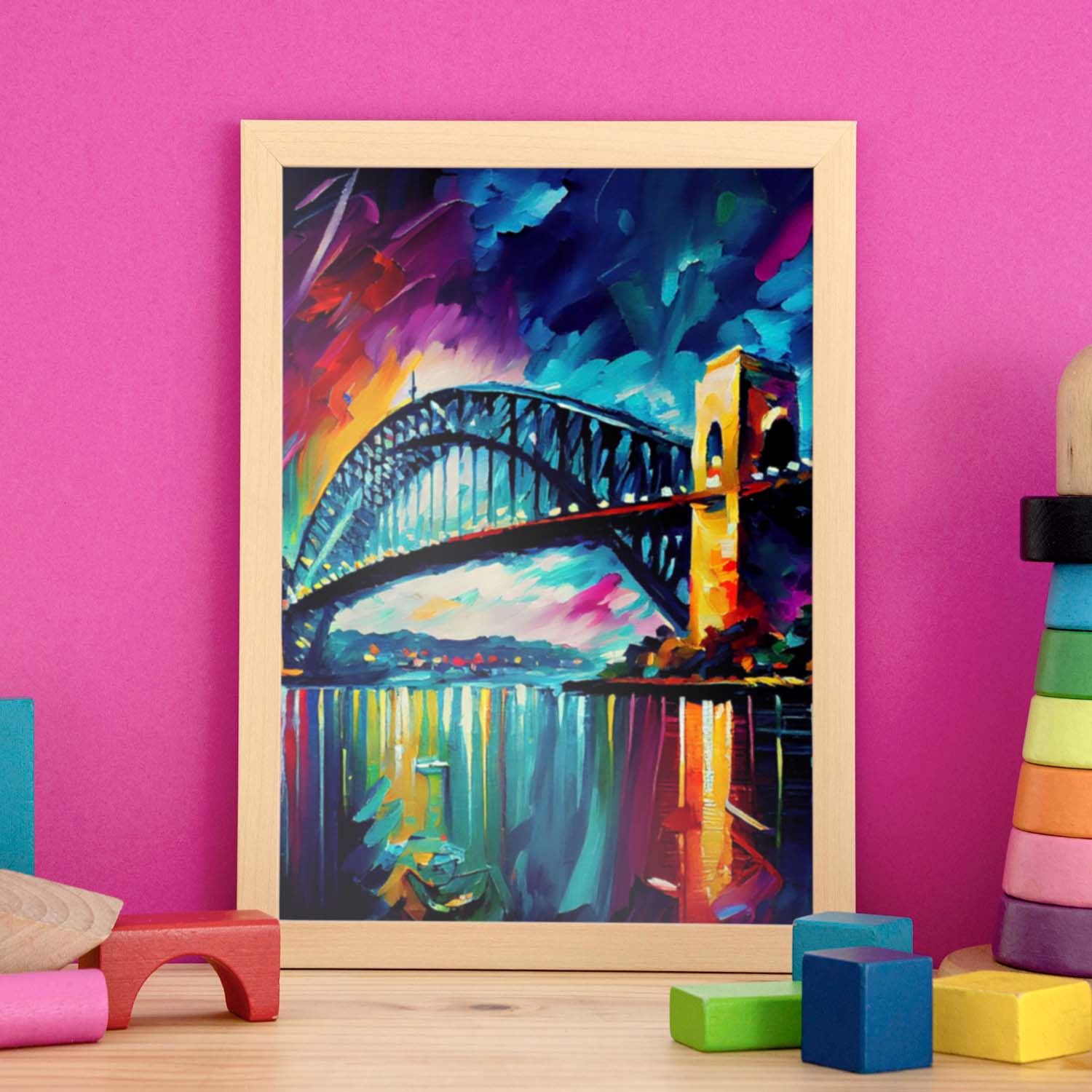 Nacnic Sydney Harbor Bridge Sydney Australia Pintura al óleo. Estampados de arte de pared estético para el diseño de dormitorio o sala de estar.-Artwork-Nacnic-Nacnic Estudio SL