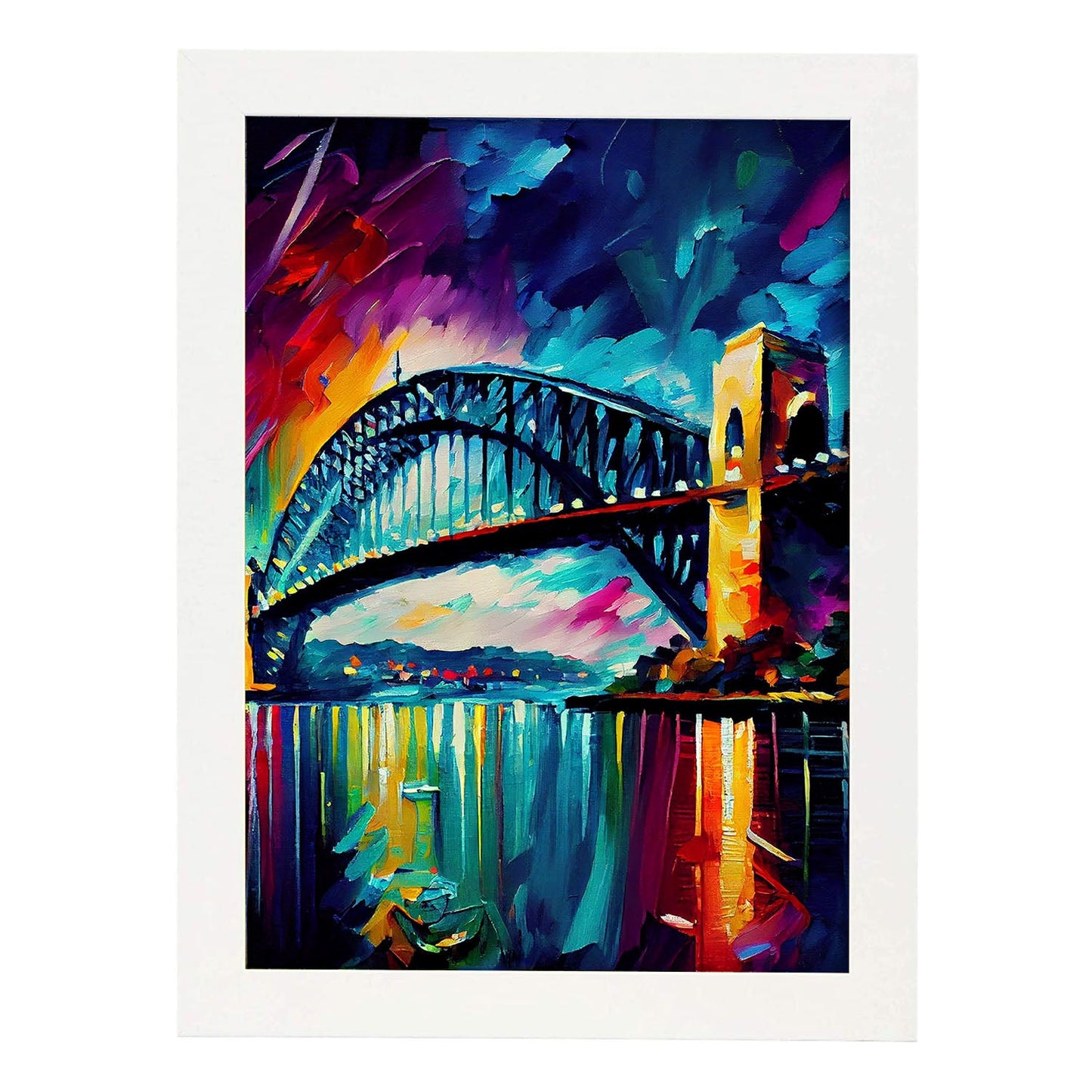 Nacnic Sydney Harbor Bridge Sydney Australia Pintura al óleo. Estampados de arte de pared estético para el diseño de dormitorio o sala de estar.-Artwork-Nacnic-A4-Marco Blanco-Nacnic Estudio SL