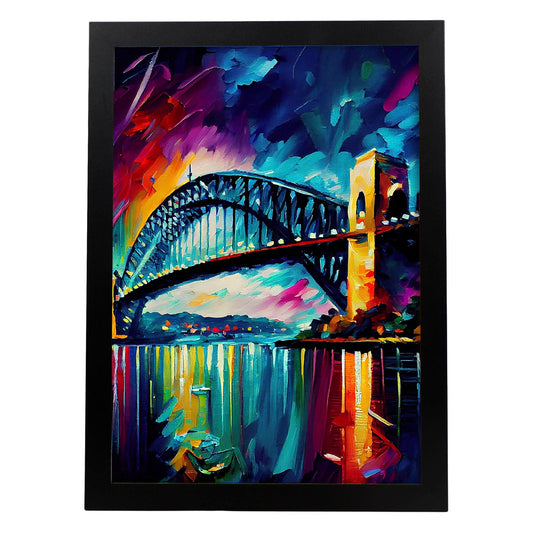 Nacnic Sydney Harbor Bridge Sydney Australia Pintura al óleo. Estampados de arte de pared estético para el diseño de dormitorio o sala de estar.-Artwork-Nacnic-A4-Sin marco-Nacnic Estudio SL