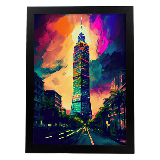 Nacnic Taipei 101 Taipei Taiwán pincel de pintura al óleo. Estampados de arte de pared estético para el diseño de dormitorio o sala de estar.-Artwork-Nacnic-A4-Sin marco-Nacnic Estudio SL