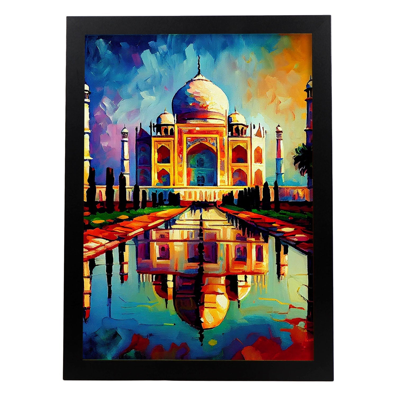 Nacnic Taj Mahal Agra India Pintura al óleo Pincel Strokes Colo. Estampados de arte de pared estético para el diseño de dormitorio o sala de estar.-Artwork-Nacnic-A4-Sin marco-Nacnic Estudio SL