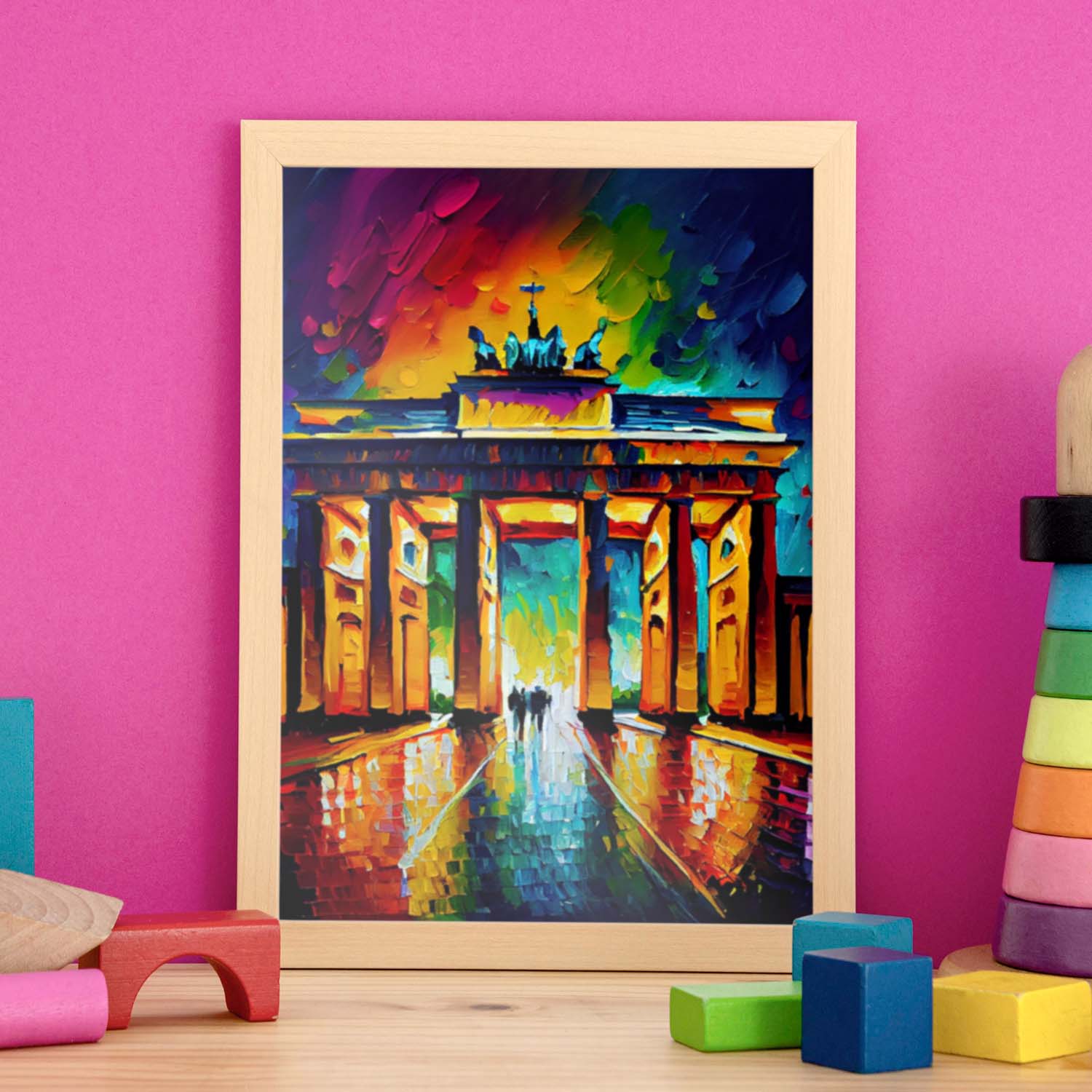 Nacnic The Brandenburg Gate Berlin Alemania Pintura al óleo Bru. Estampados de arte de pared estético para el diseño de dormitorio o sala de estar.-Artwork-Nacnic-Nacnic Estudio SL
