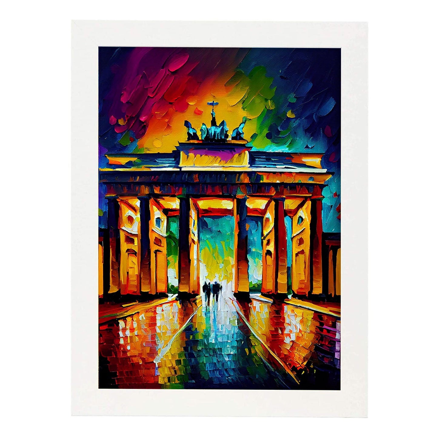 Nacnic The Brandenburg Gate Berlin Alemania Pintura al óleo Bru. Estampados de arte de pared estético para el diseño de dormitorio o sala de estar.-Artwork-Nacnic-A4-Marco Blanco-Nacnic Estudio SL