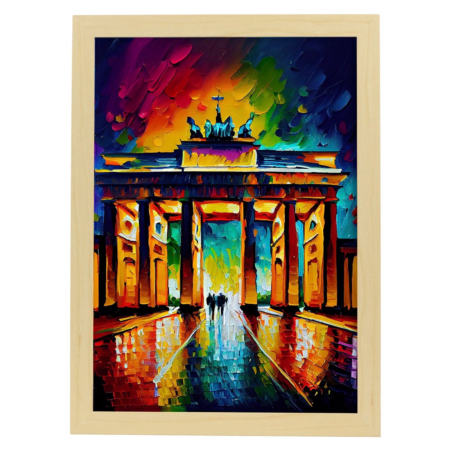 Nacnic The Brandenburg Gate Berlin Alemania Pintura al óleo Bru. Estampados de arte de pared estético para el diseño de dormitorio o sala de estar.-Artwork-Nacnic-A4-Marco Madera clara-Nacnic Estudio SL