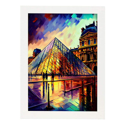 Nacnic The Louvre Paris France Pintura al óleo de pinceladas cinceles c. Estampados de arte de pared estético para el diseño de dormitorio o sala de estar.-Artwork-Nacnic-A4-Marco Blanco-Nacnic Estudio SL