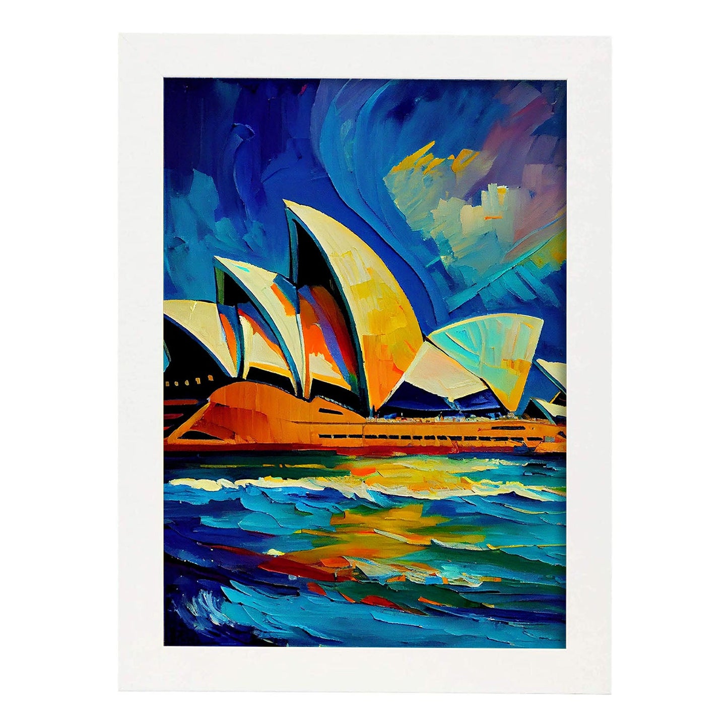 Nacnic The Sydney Opera House Sydney Australia Pintura al óleo. Estampados de arte de pared estético para el diseño de dormitorio o sala de estar.-Artwork-Nacnic-A4-Marco Blanco-Nacnic Estudio SL