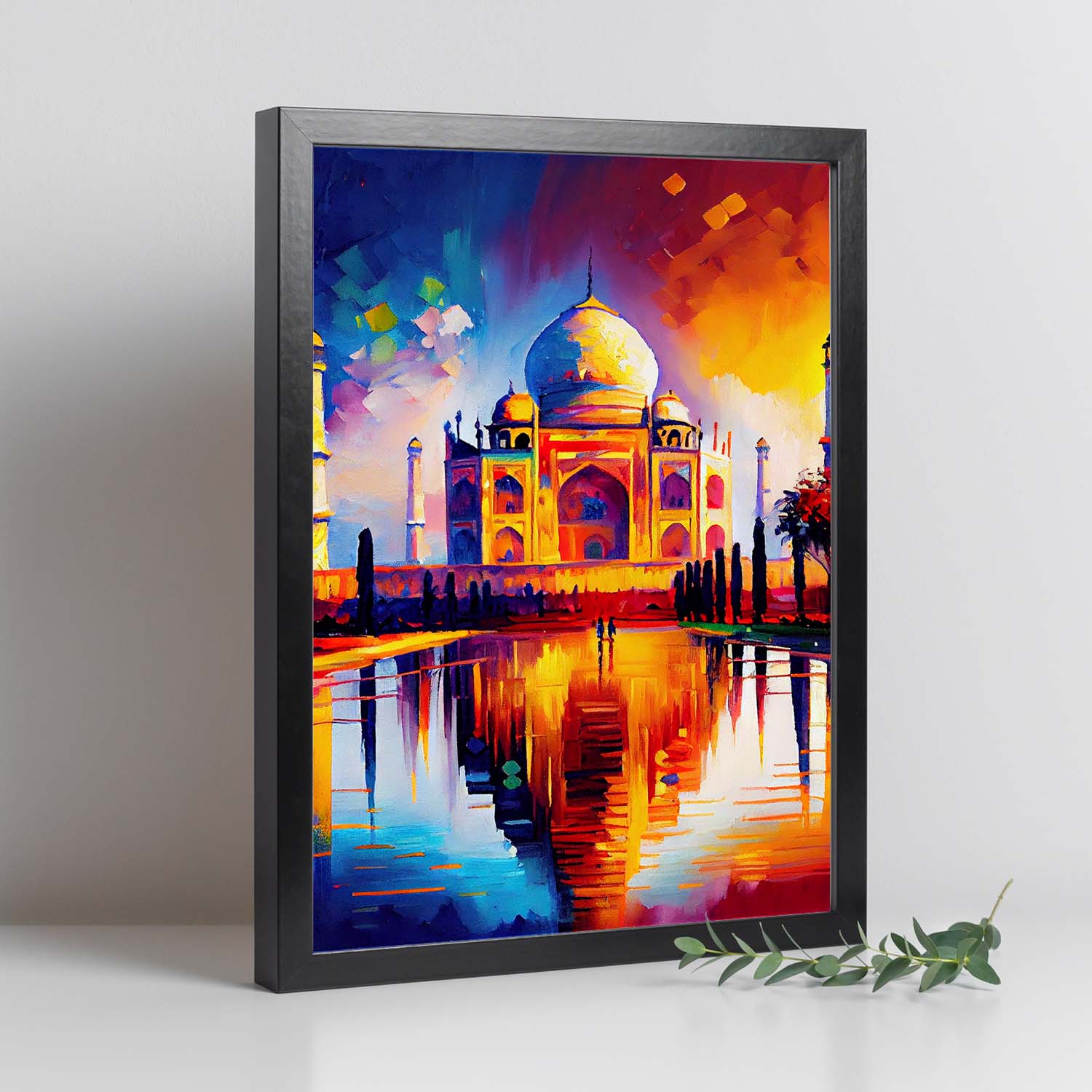 Nacnic the Taj Mahal Agra India Pintura al óleo de pinceladas. Estampados de arte de pared estético para el diseño de dormitorio o sala de estar.-Artwork-Nacnic-Nacnic Estudio SL