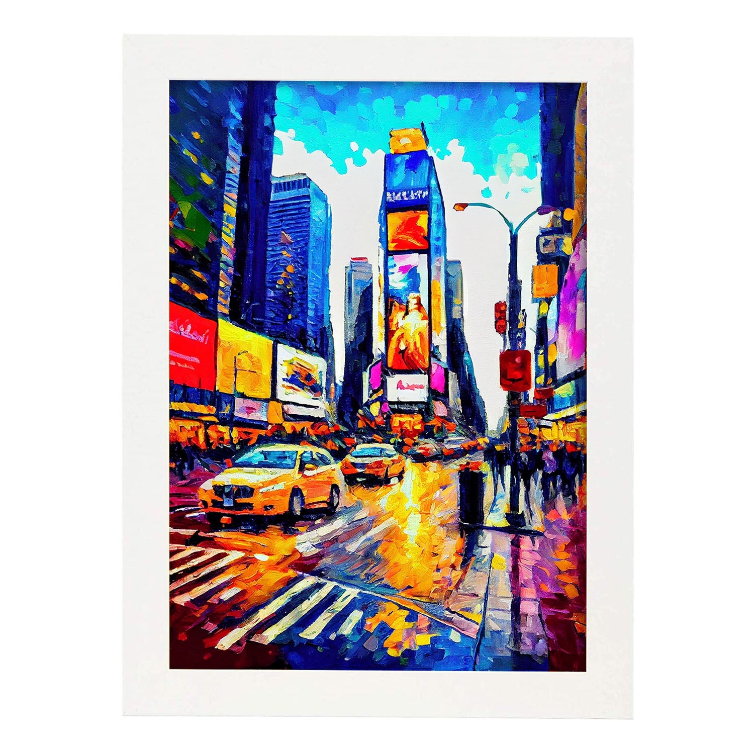 Nacnic Times Square NYC New York USA Pintura al óleo Str. Estampados de arte de pared estético para el diseño de dormitorio o sala de estar.-Artwork-Nacnic-A4-Marco Blanco-Nacnic Estudio SL