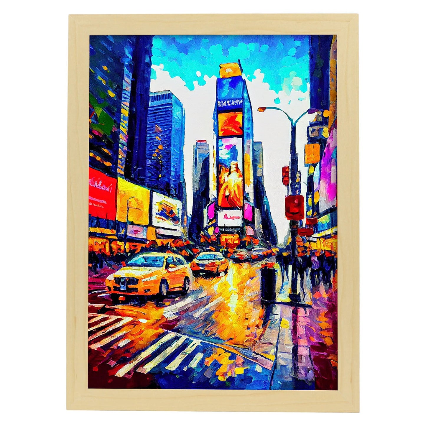 Nacnic Times Square NYC New York USA Pintura al óleo Str. Estampados de arte de pared estético para el diseño de dormitorio o sala de estar.-Artwork-Nacnic-A4-Marco Madera clara-Nacnic Estudio SL