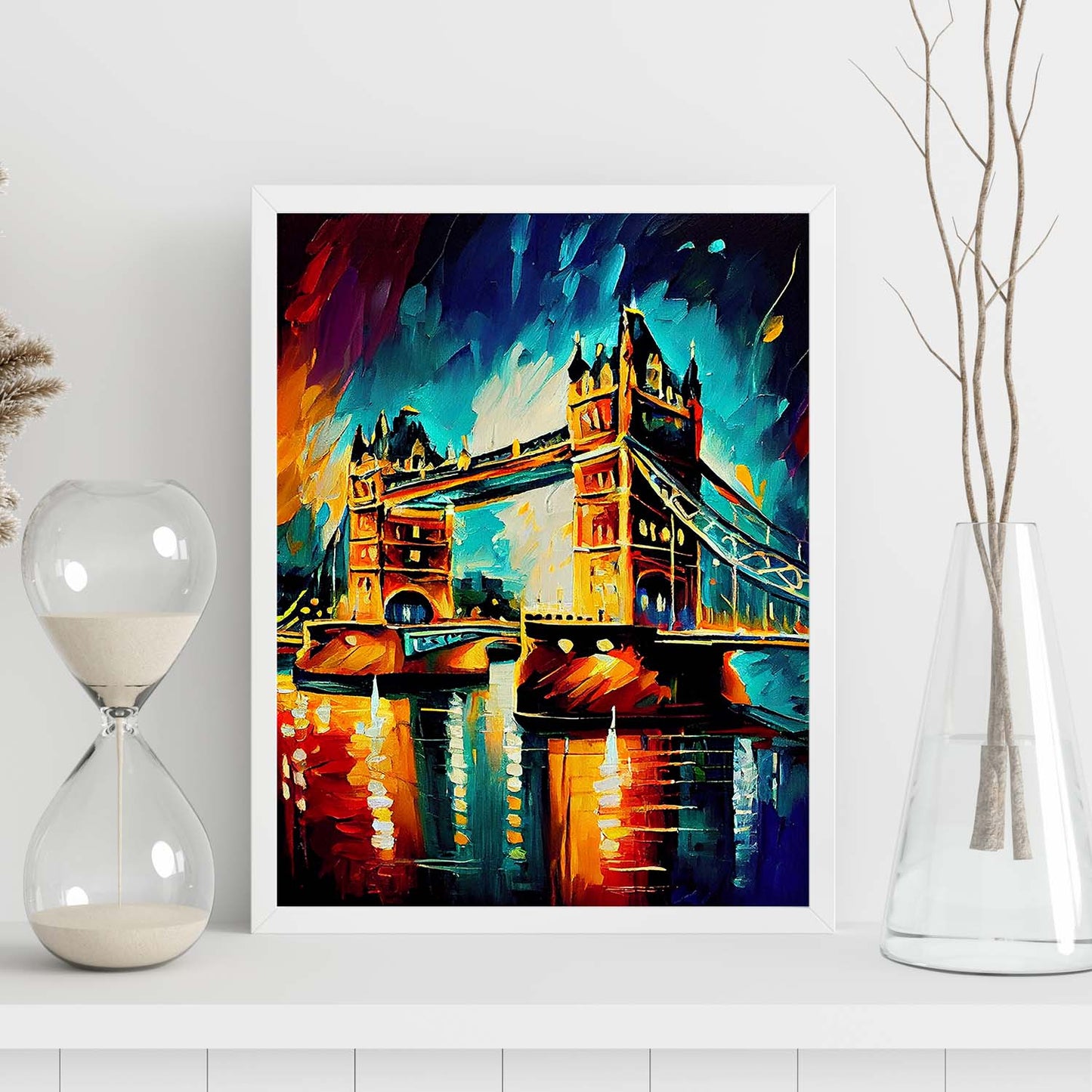 Nacnic Tower Bridge London Inglaterra Inglaterra pincel de pintura al óleo Strok. Estampados de arte de pared estético para el diseño de dormitorio o sala de estar.-Artwork-Nacnic-Nacnic Estudio SL