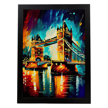 Nacnic Tower Bridge London Inglaterra Inglaterra pincel de pintura al óleo Strok. Estampados de arte de pared estético para el diseño de dormitorio o sala de estar.-Artwork-Nacnic-A4-Sin marco-Nacnic Estudio SL