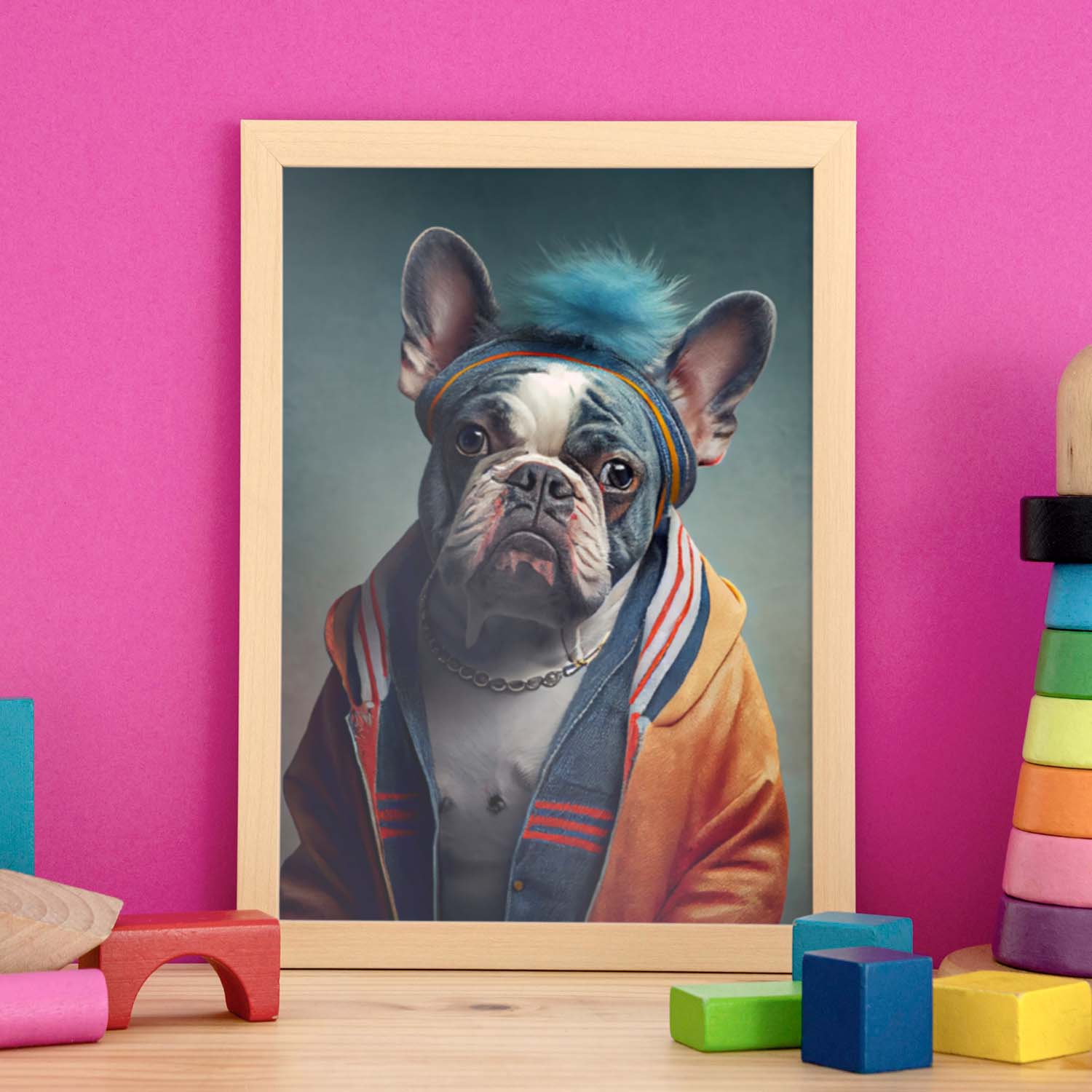 Nacnic, un bulldog francés tipo perro vestido con coágulo humano. Estampados de arte de pared estético para el diseño de dormitorio o sala de estar.-Artwork-Nacnic-Nacnic Estudio SL