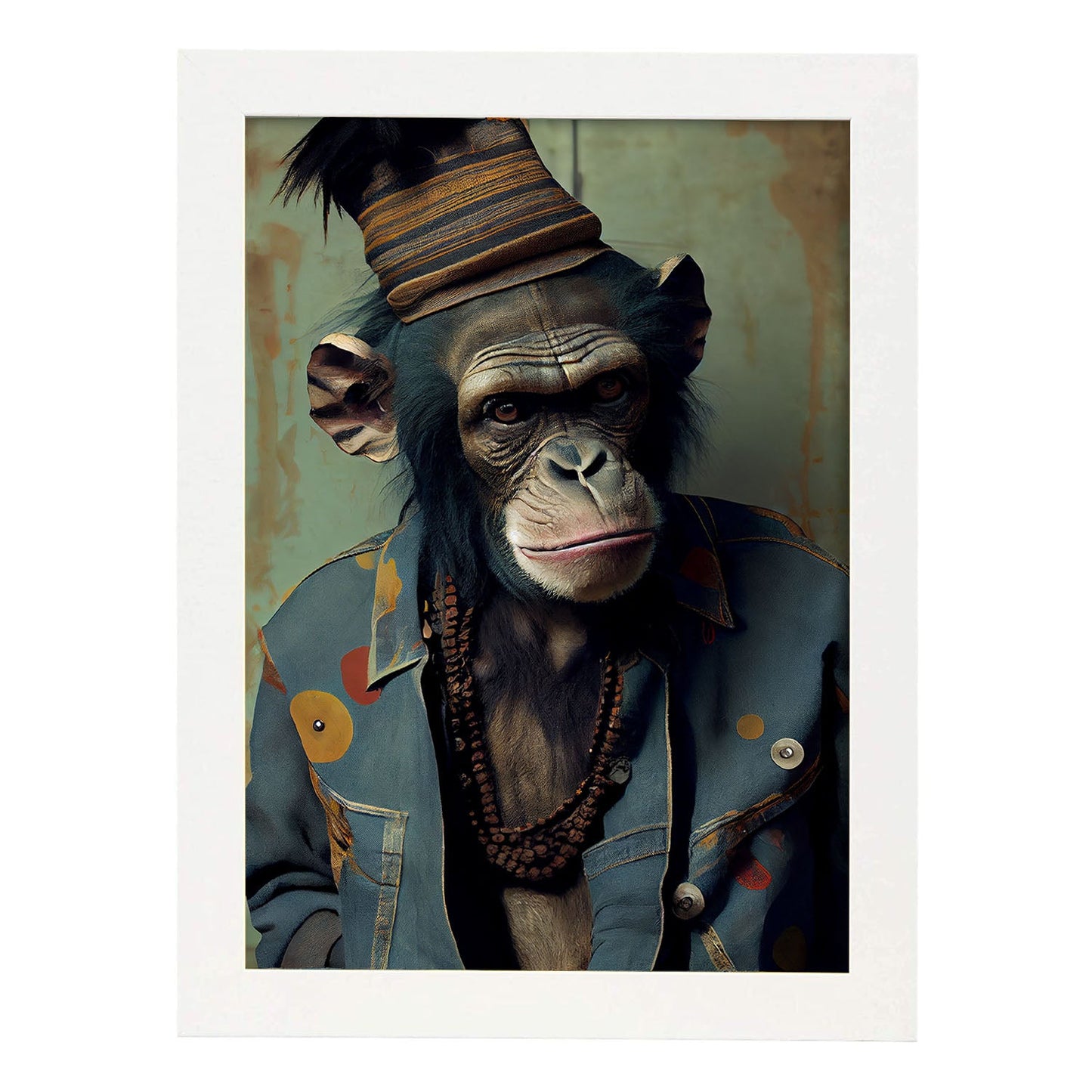 Nacnic Un chimpancé que se vestía con ropa humana. Estampados de arte de pared estético para el diseño de dormitorio o sala de estar.-Artwork-Nacnic-A4-Marco Blanco-Nacnic Estudio SL