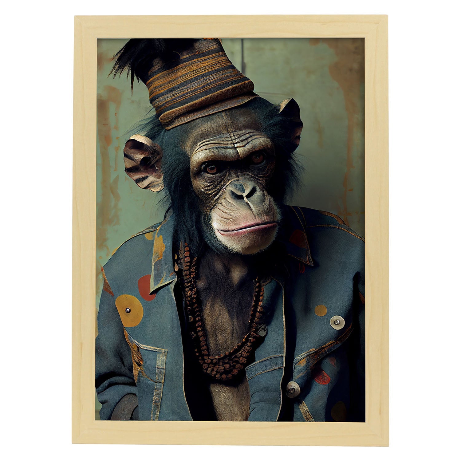 Nacnic Un chimpancé que se vestía con ropa humana. Estampados de arte de pared estético para el diseño de dormitorio o sala de estar.-Artwork-Nacnic-A4-Marco Madera clara-Nacnic Estudio SL