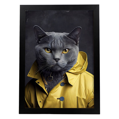 Nacnic Un gato tipo Chartreux vestido con ropa humana. Estampados de arte de pared estético para el diseño de dormitorio o sala de estar.-Artwork-Nacnic-A4-Sin marco-Nacnic Estudio SL