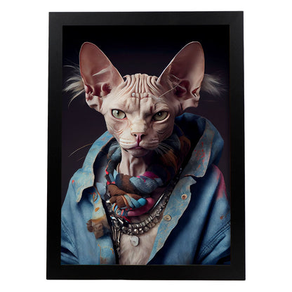 Nacnic un gato tipo sphynx vestido con ropa humana pequeña. Estampados de arte de pared estético para el diseño de dormitorio o sala de estar.-Artwork-Nacnic-A4-Sin marco-Nacnic Estudio SL