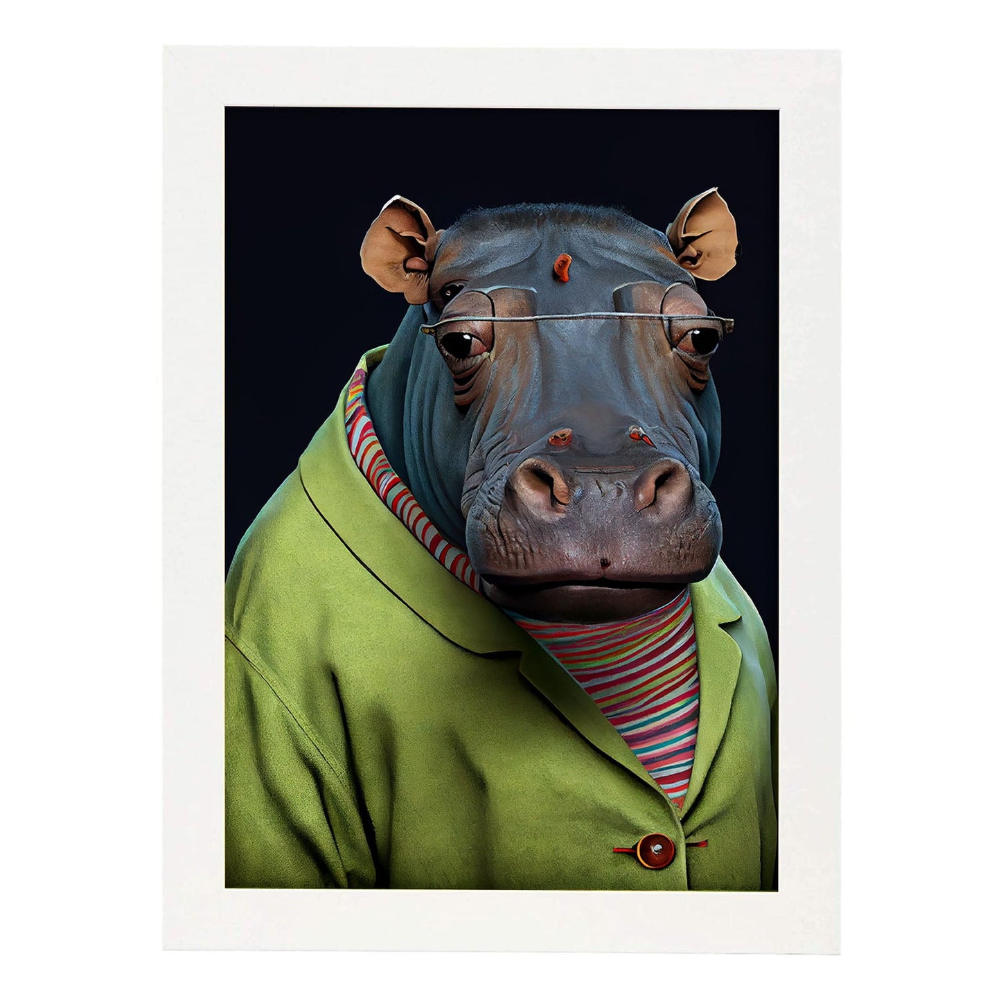 Nacnic Un hipopótamo vestido con ropa humana Tiny s. Estampados de arte de pared estético para el diseño de dormitorio o sala de estar.-Artwork-Nacnic-A4-Marco Blanco-Nacnic Estudio SL