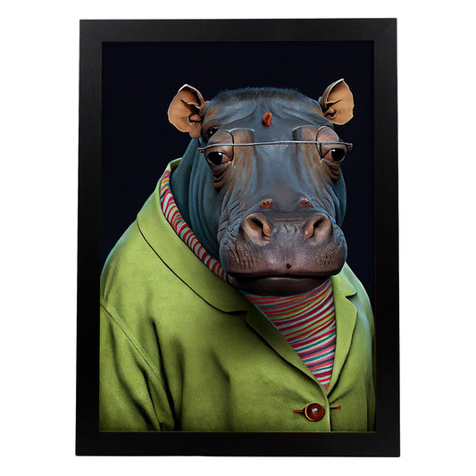 Nacnic Un hipopótamo vestido con ropa humana Tiny s. Estampados de arte de pared estético para el diseño de dormitorio o sala de estar.-Artwork-Nacnic-A4-Sin marco-Nacnic Estudio SL