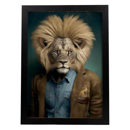 Nacnic un león vestido con ropa humana pequeña sonrisa. Estampados de arte de pared estético para el diseño de dormitorio o sala de estar.-Artwork-Nacnic-A4-Sin marco-Nacnic Estudio SL