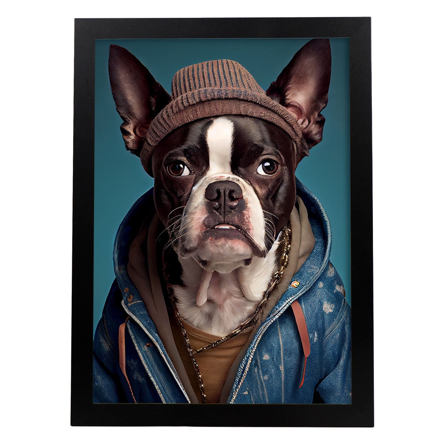 Nacnic Un perro tipo Boston Terrier vestido con coágulo humano. Estampados de arte de pared estético para el diseño de dormitorio o sala de estar.-Artwork-Nacnic-A4-Sin marco-Nacnic Estudio SL
