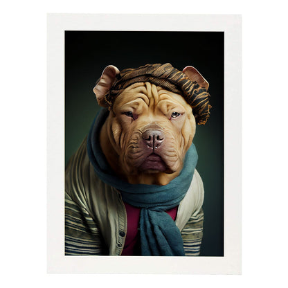 Nacnic Un perro tipo chino Shar. Estampados de arte de pared estético para el diseño de dormitorio o sala de estar.-Artwork-Nacnic-A4-Marco Blanco-Nacnic Estudio SL