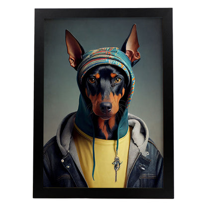 Nacnic Un perro Tipo Doberman Pinscher vestido con humano c. Estampados de arte de pared estético para el diseño de dormitorio o sala de estar.-Artwork-Nacnic-A3-Sin marco-Nacnic Estudio SL