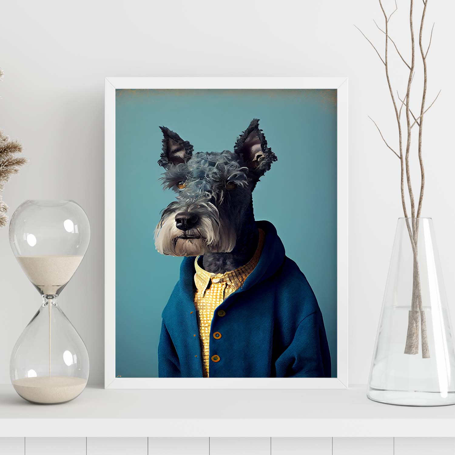 Nacnic Un perro tipo Kerry Blue Terrier vestido de humano. Estampados de arte de pared estético para el diseño de dormitorio o sala de estar.-Artwork-Nacnic-Nacnic Estudio SL