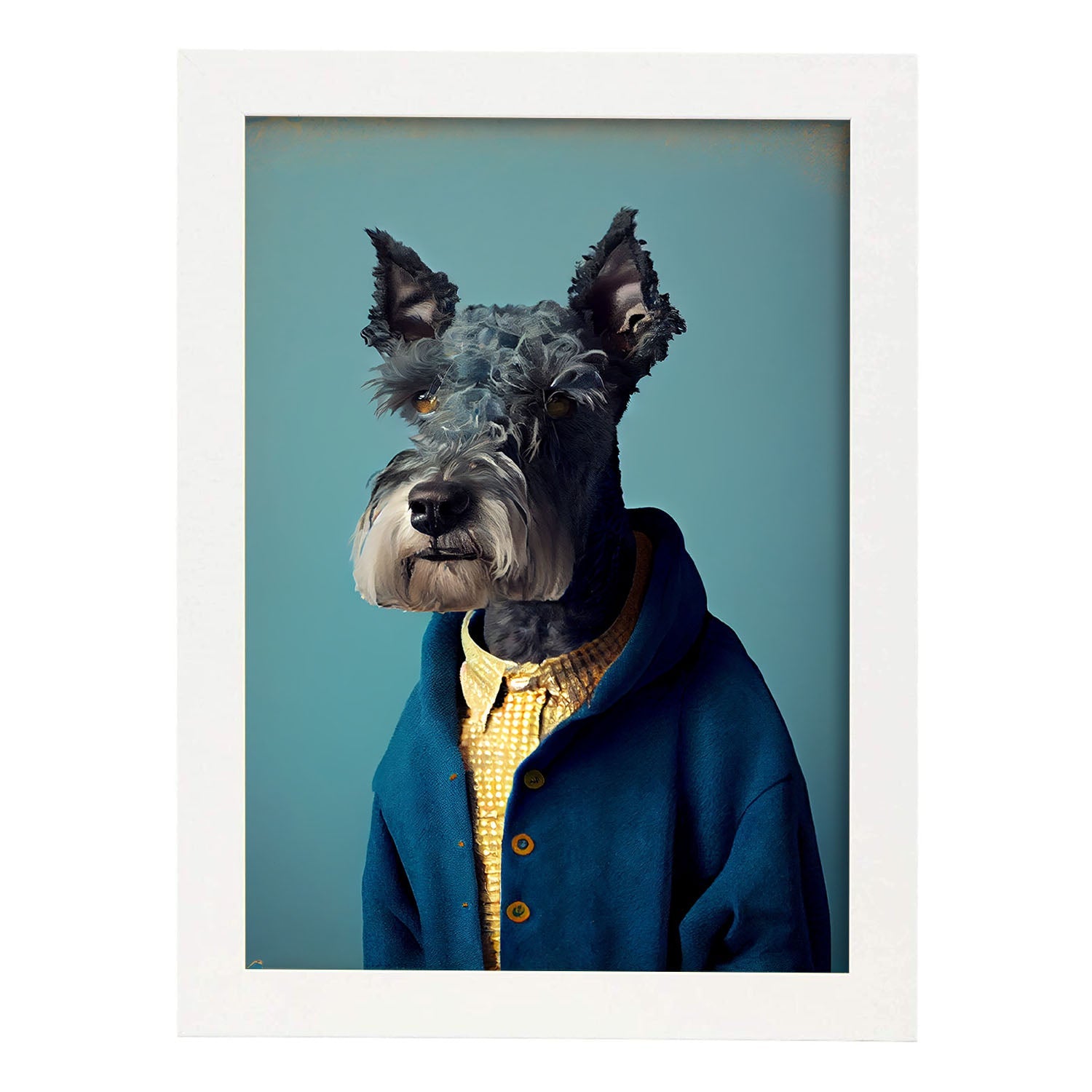 Nacnic Un perro tipo Kerry Blue Terrier vestido de humano. Estampados de arte de pared estético para el diseño de dormitorio o sala de estar.-Artwork-Nacnic-A4-Marco Blanco-Nacnic Estudio SL